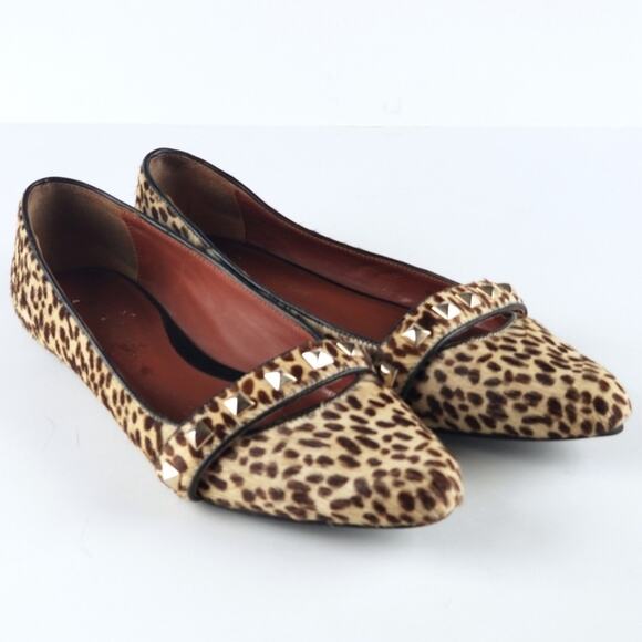 Rebecca Minkoff Ira Studded Calf Hair Pointed Toe Flats Cheetah Print Sz 9 Glam - Picture 1 of 14